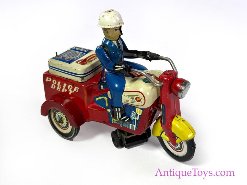 Yoshiya (KO) Tin Lithographed Friction Police Dept. Trike Motorcycle for Sale <FONT COLOR="ff000 ">*SOLD*</font>