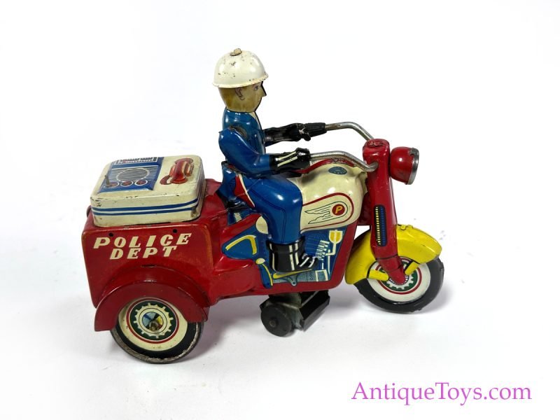 Yoshiya (KO) Tin Lithographed Friction Police Dept. Trike Motorcycle for Sale <FONT COLOR="ff000 ">*SOLD*</font> - Image 5