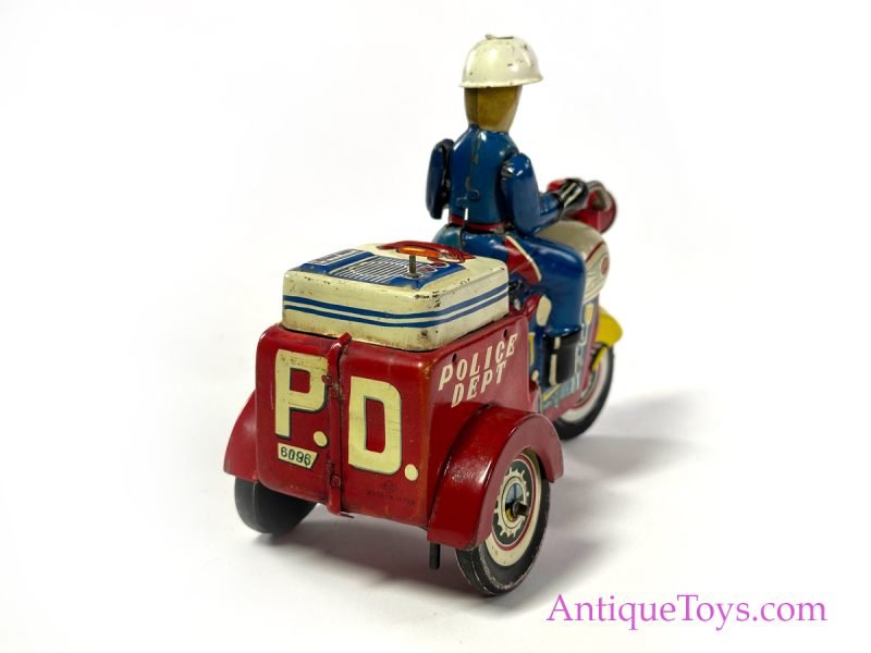 Yoshiya (KO) Tin Lithographed Friction Police Dept. Trike Motorcycle for Sale <FONT COLOR="ff000 ">*SOLD*</font> - Image 4