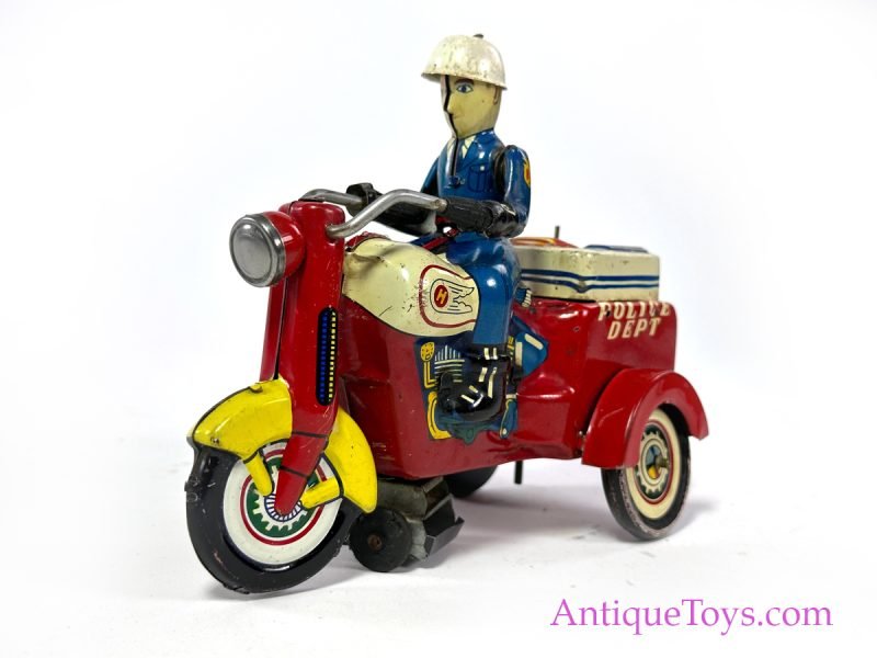 Yoshiya (KO) Tin Lithographed Friction Police Dept. Trike Motorcycle for Sale <FONT COLOR="ff000 ">*SOLD*</font> - Image 2