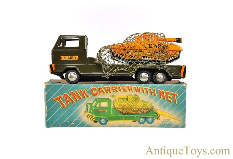 Toymaster Toys Tin Lithographed Friction D-2359 U.S. Army "Tank Carrier with Net" in Box Japanese Toy <FONT COLOR="ff000 ">*SOLD*</font>